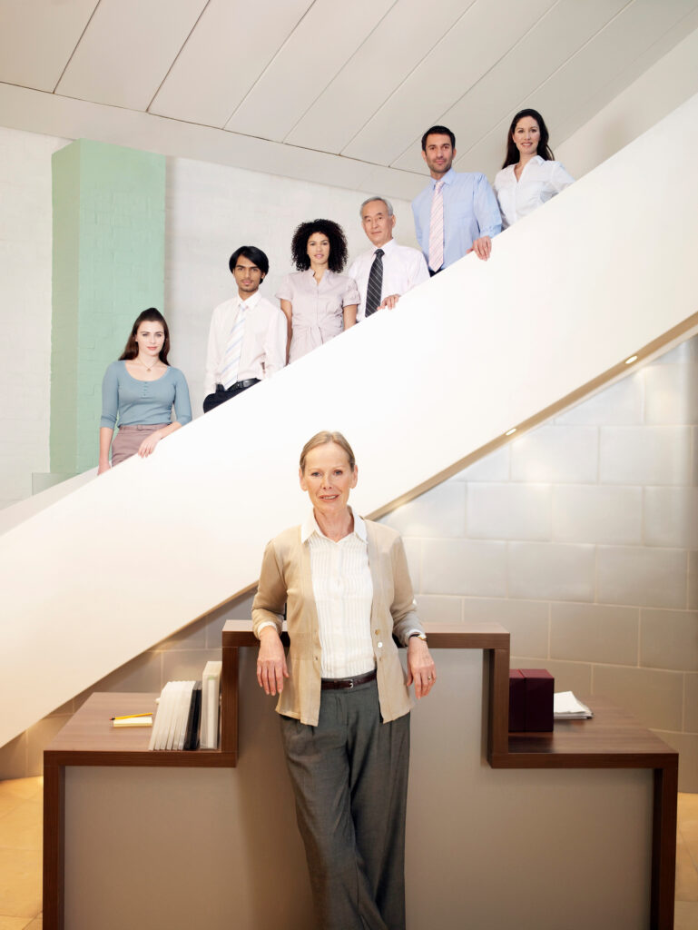Portrait of office workers on stairs